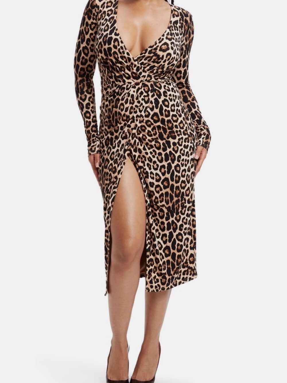 Good American Leopard Print Faux Wrap Midi Dress Size 3 Large